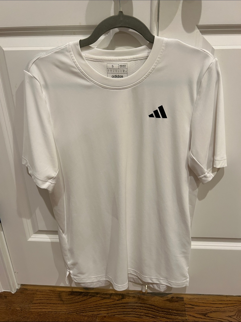 adidas White Short Sleeve Performance Tee with Black Logo